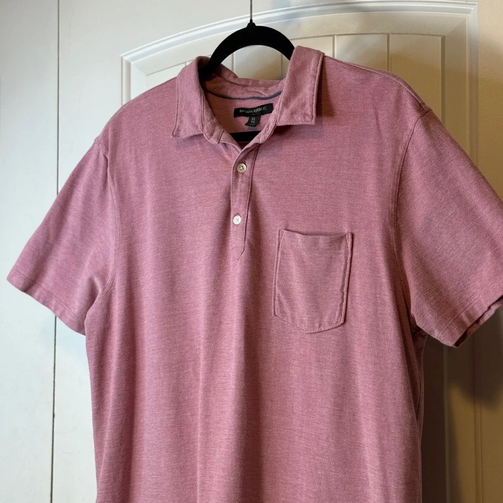 Banana Republic‎ Mens XL Pink Heathered Cotton Short Sleeve Pocket Polo Shirt